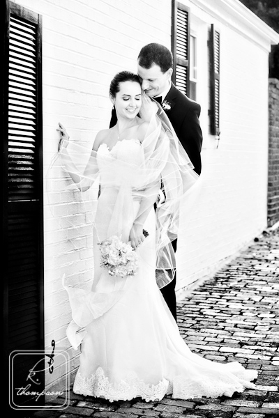 Bride and groom portrait in Old Town Alexandria near Torpedo Factory