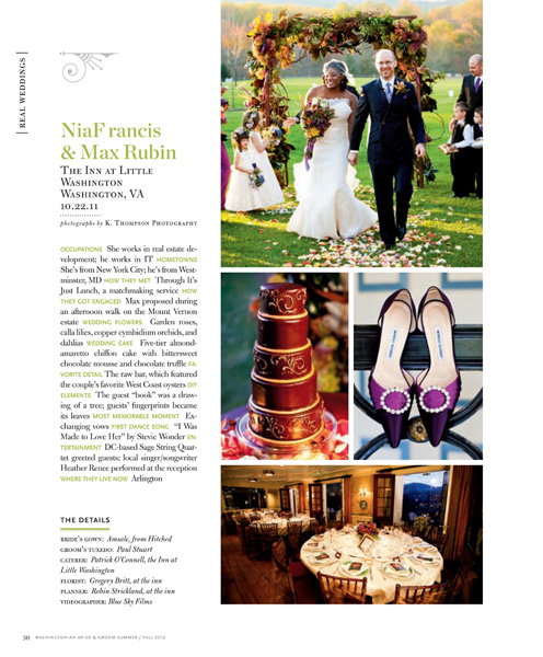 Real wedding feature in Washingtonian Bride & Groom with Inn at Little Washington Fall colors