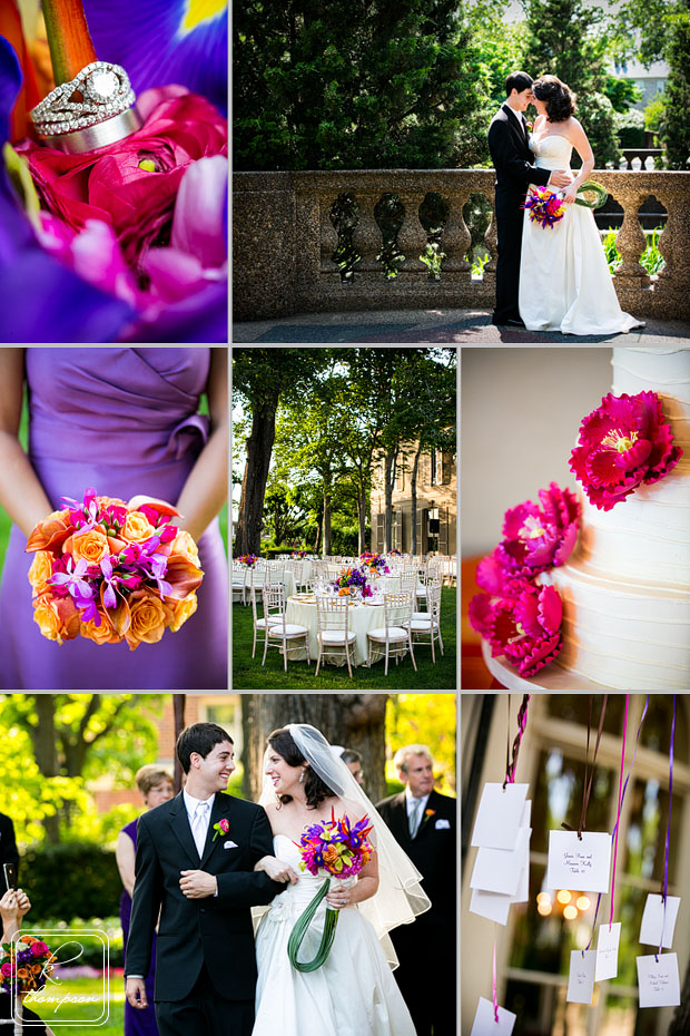 Outdoor ceremony and dinner wedding with pink purple at Meridian House in DC