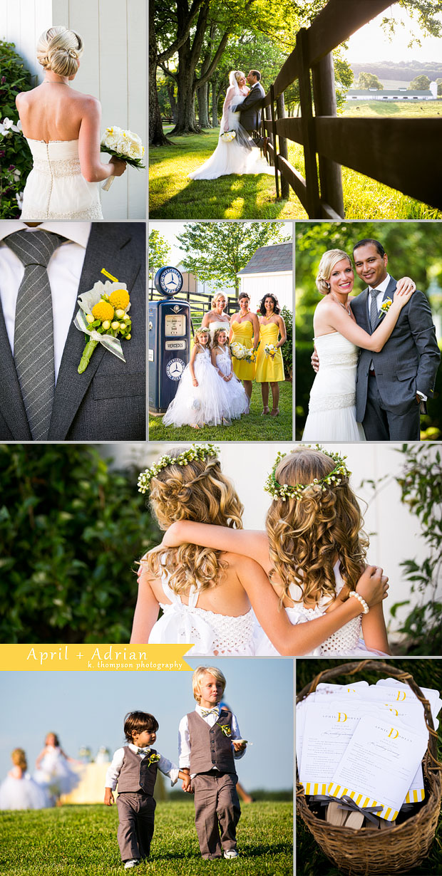 outdoor Loudoun Country VA Farm Wedding with yellow and gray details