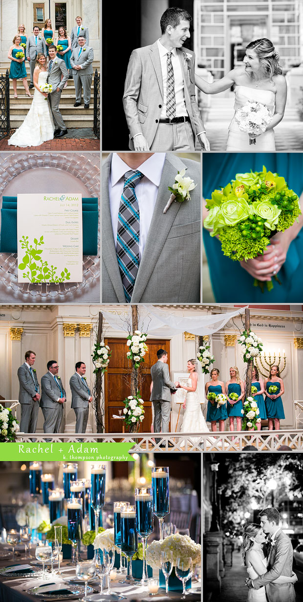 Wedding ceremony and the Historic Synagogue at Sixth & I with reception at Hotel Monaco DC lime green and turquoise details